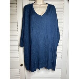Laurie Felt Blue Knit V Neck Oversized Tunic Top Sweater Dress Casual Comfy  XL